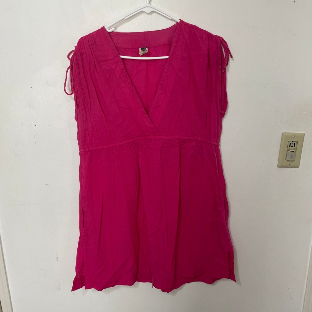 Lauren Ralph Lauren Hot Pink Cotton V-Neck Empire Waist Dress‎ Large